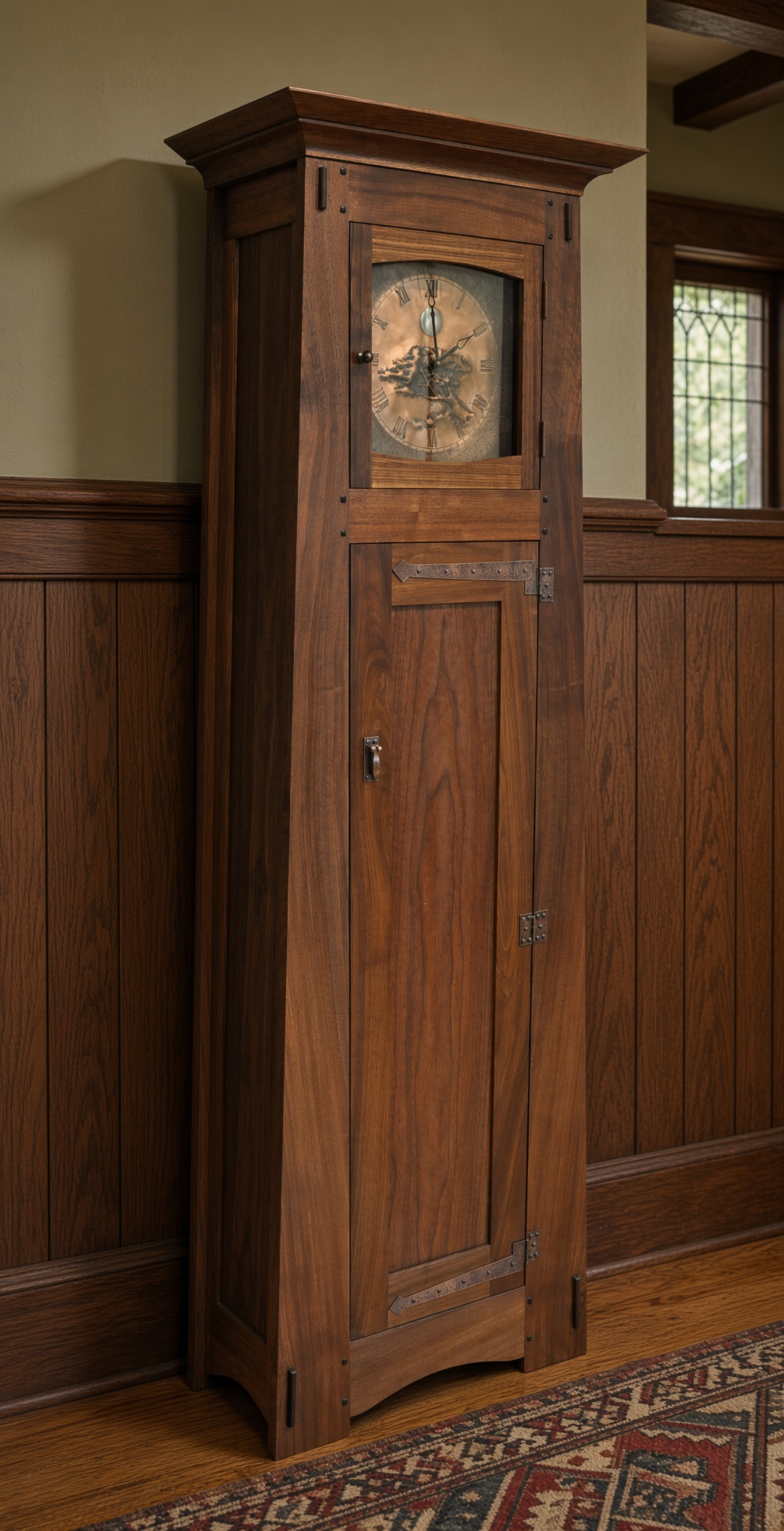 Grandfather clock with copper face