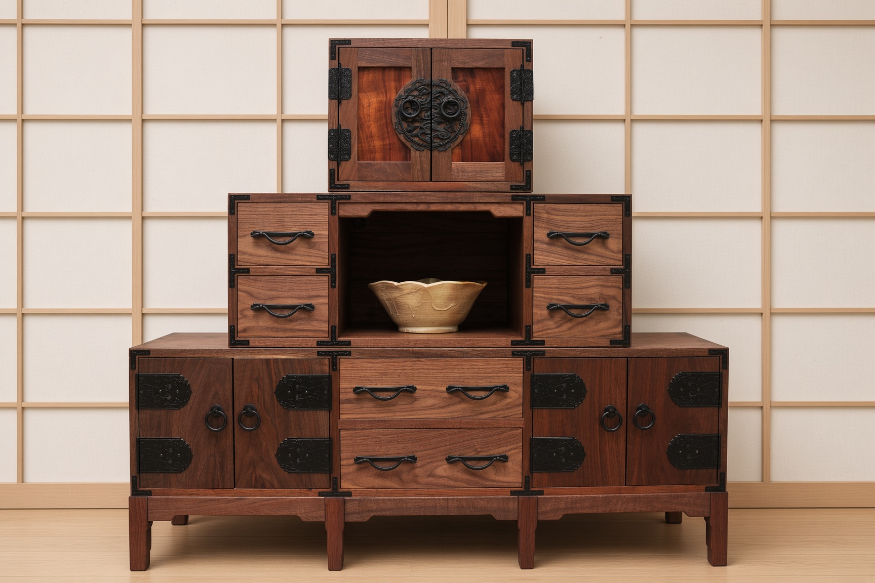 Walnut tansu cabinet